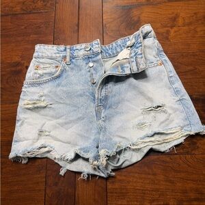 Zara Light Blue Distressed Jean Shorts